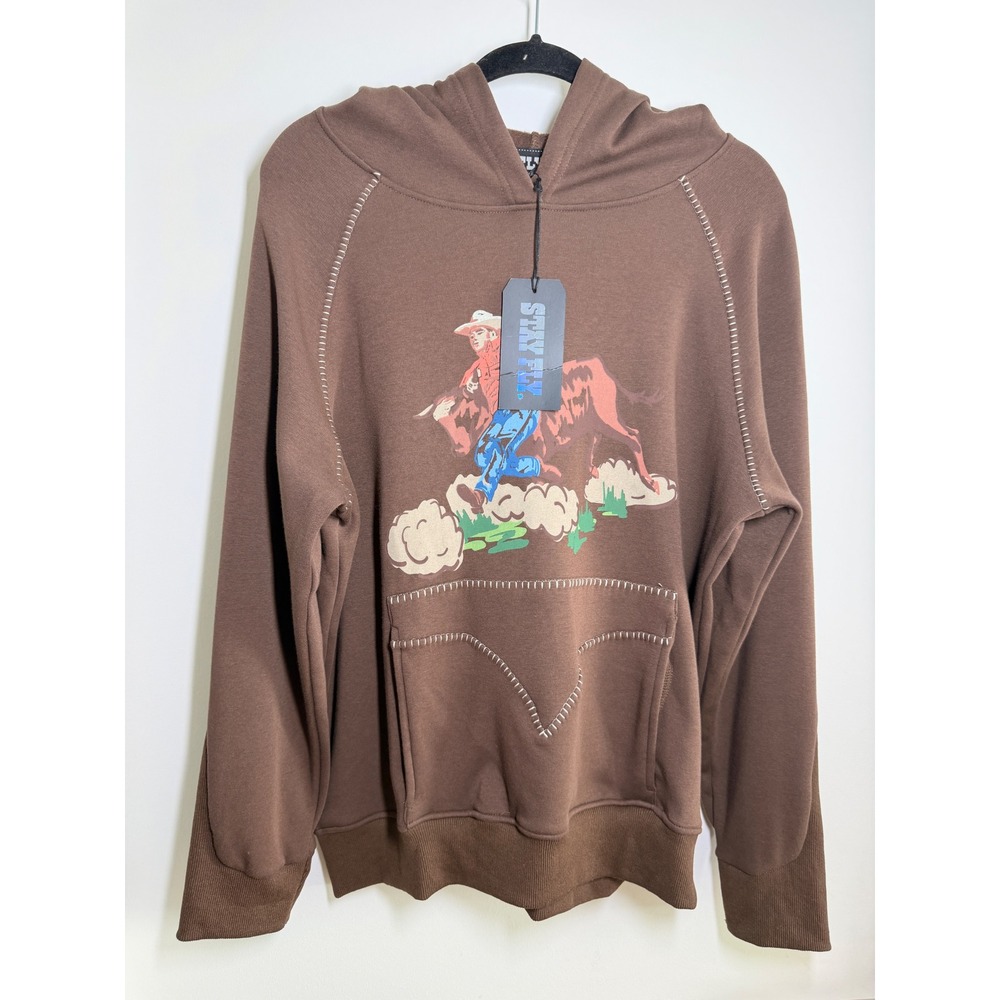 2FlyCo Hoodie Women M Brown NWT Western Bull Rider Whipstitch Graphic Sweatshirt